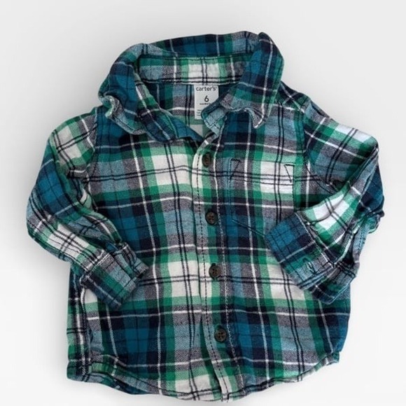 Carter's Other - Carter's Shirt Baby‎ Boys Size 6 Months Green Blue Plaid Long Sleeve Button Up